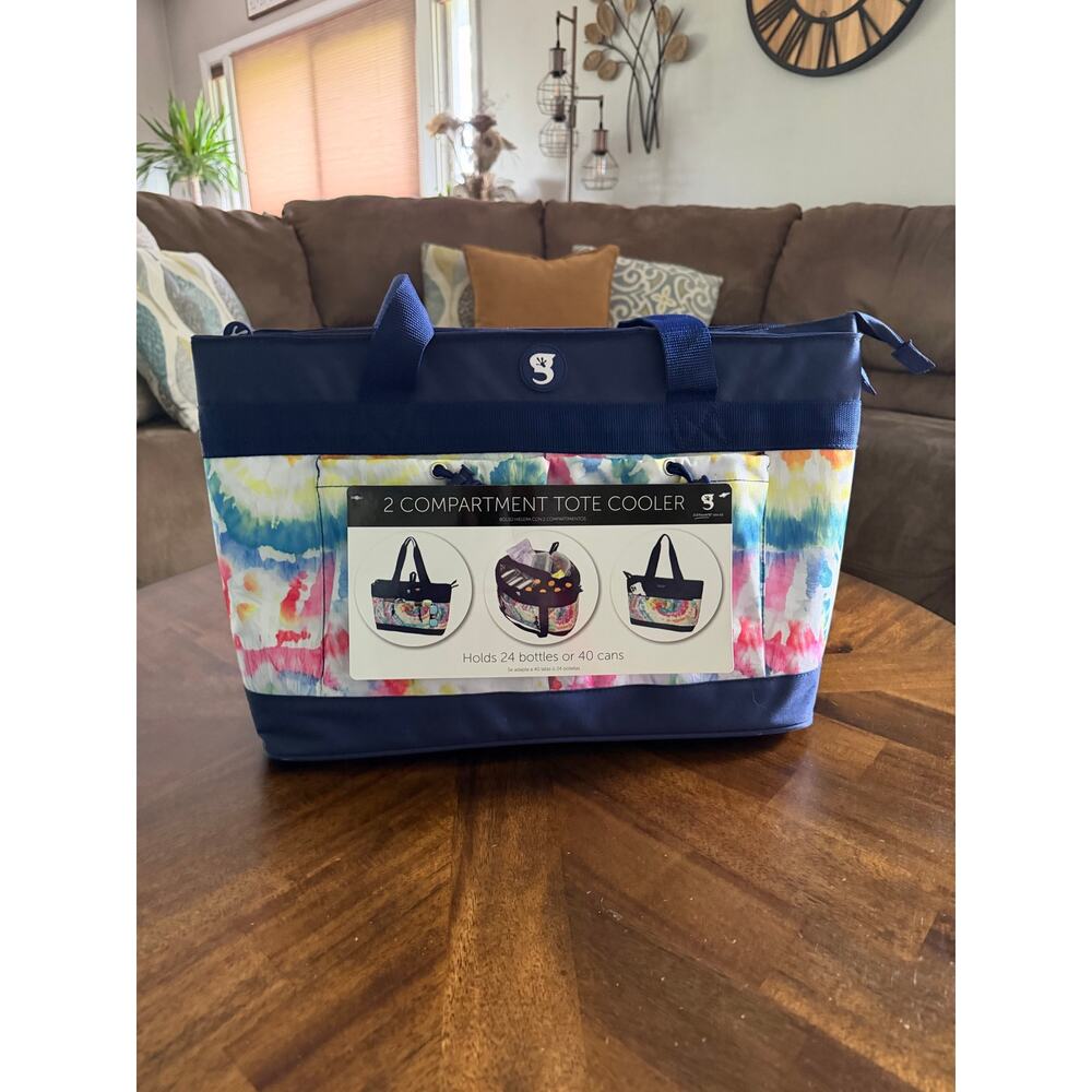 Geckobrands Washed Tie Dye Tote 2 Compartment Leakproof Cooler - NEW